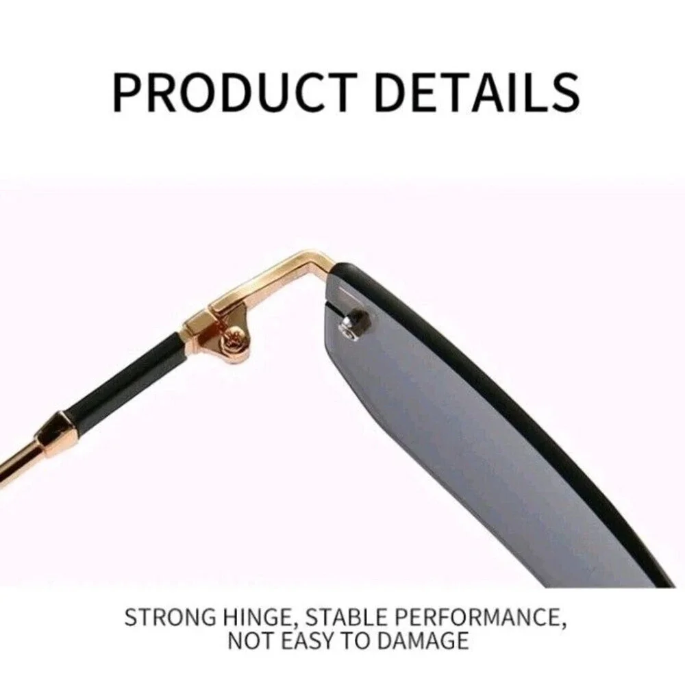 Rimless Sunglasses Purple Tinted Lenses Gold Frame